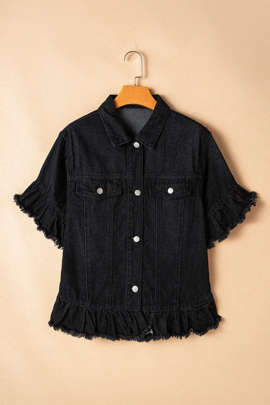 Raw Hem Button Up Denim Top S-2XL