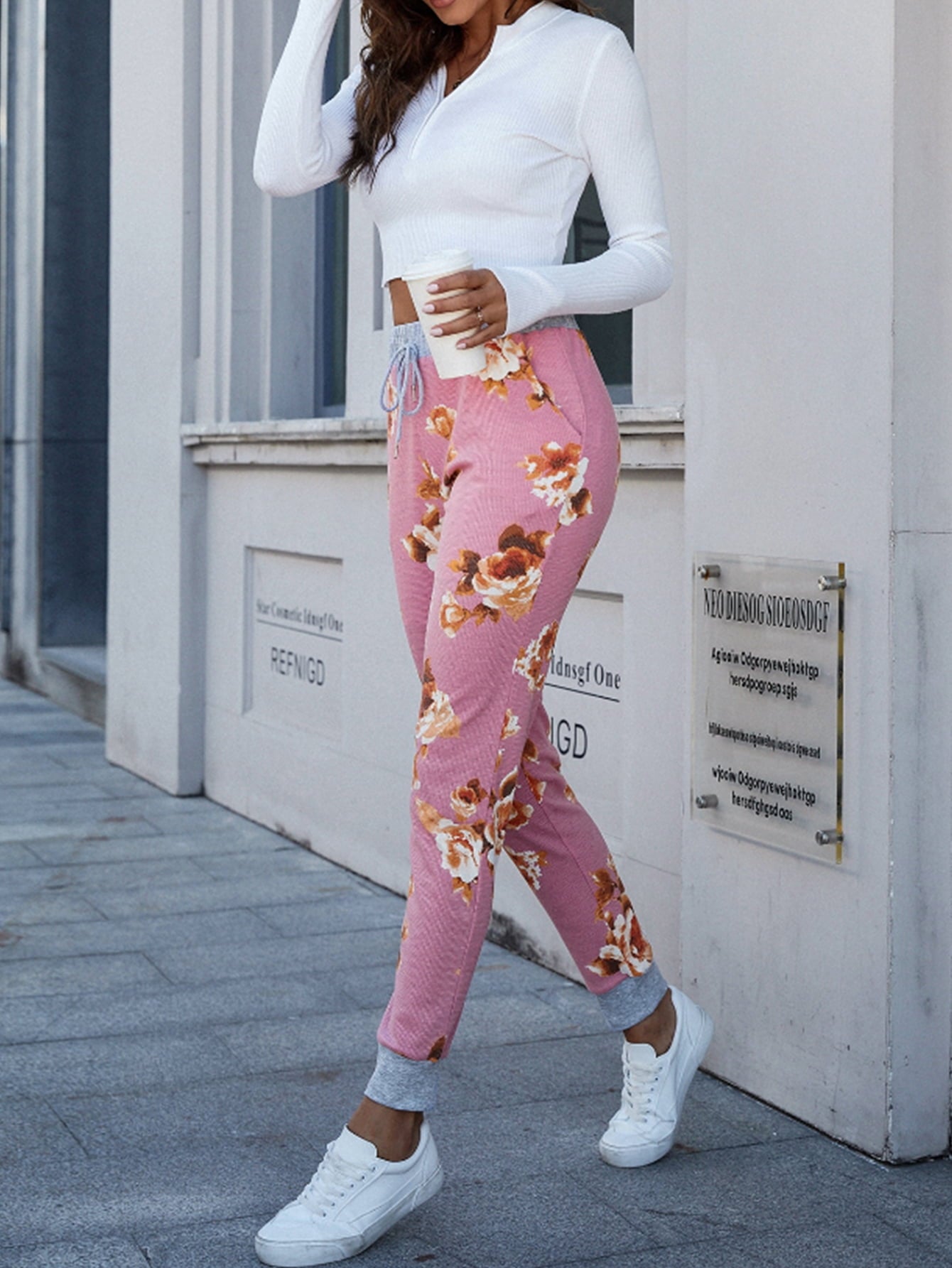 Floral Print Slim Fit Long Pants S-L