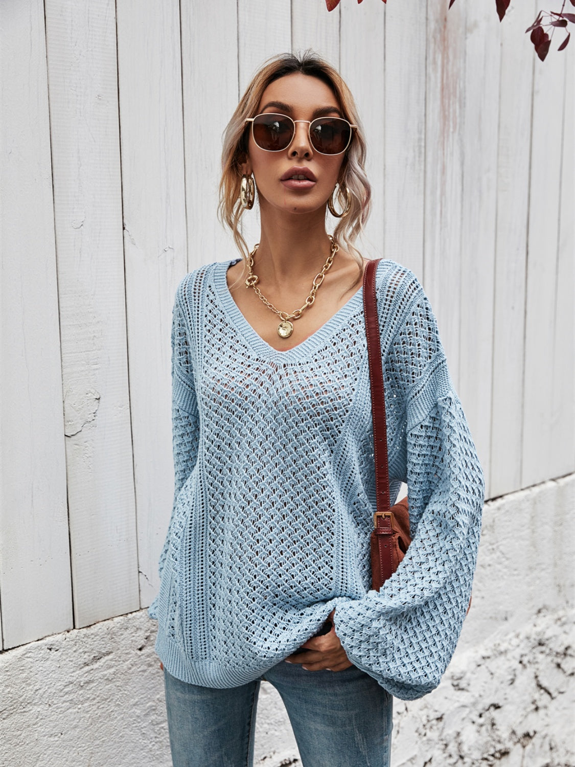 Angel Wings V-Neck Dropped Shoulder Sweater S-XL