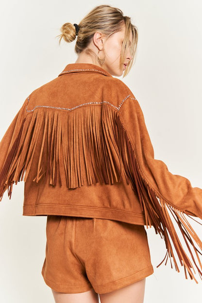 Suede studded fringe jacket S-3XL
