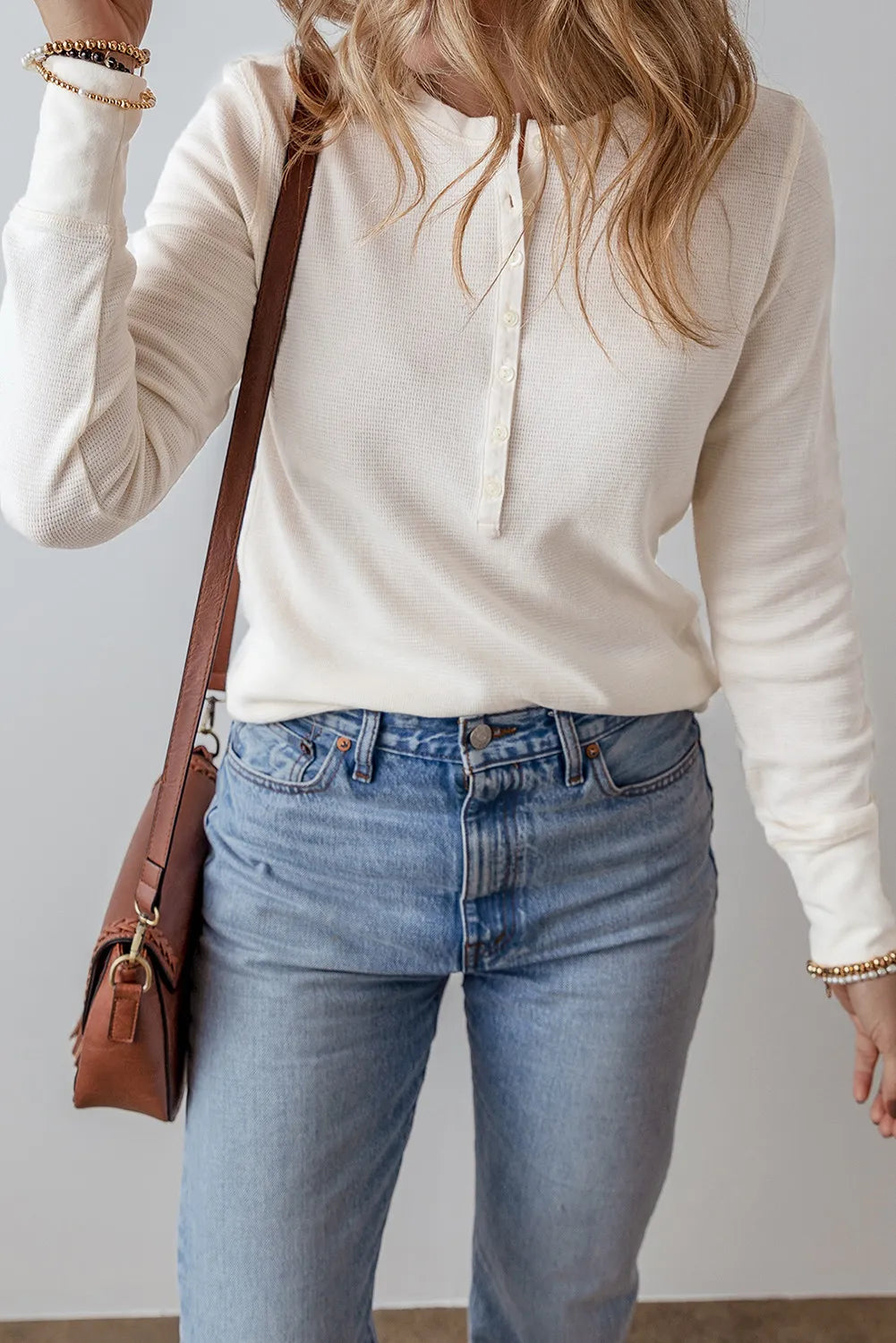 Half Button Long Sleeve Top S-XL