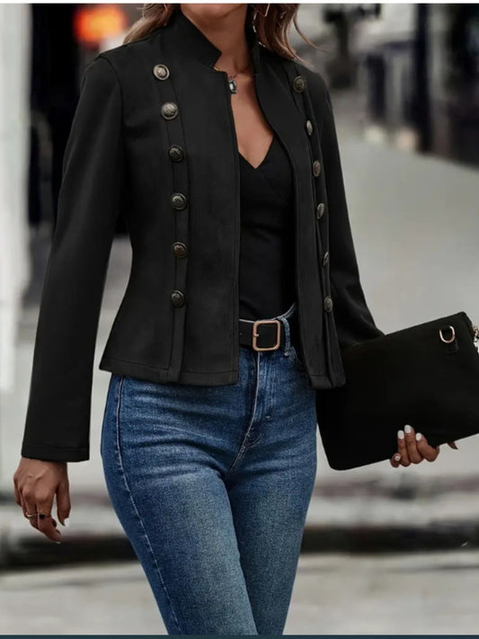 Decorative Button Open Front Long Sleeve Jacket S-2XL