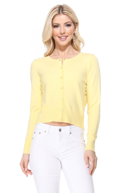 Gem Button Crew Neck Long Sleeve Sweater Cardigan Sizes S-XL