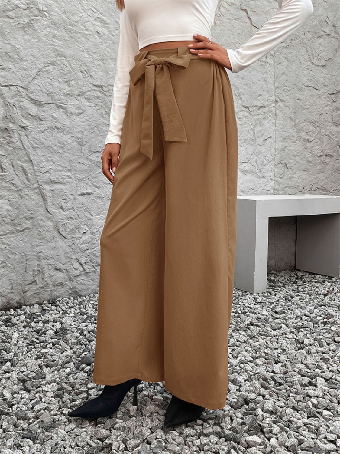 Perfee Tied High Waist Wide Leg Pants S-XL