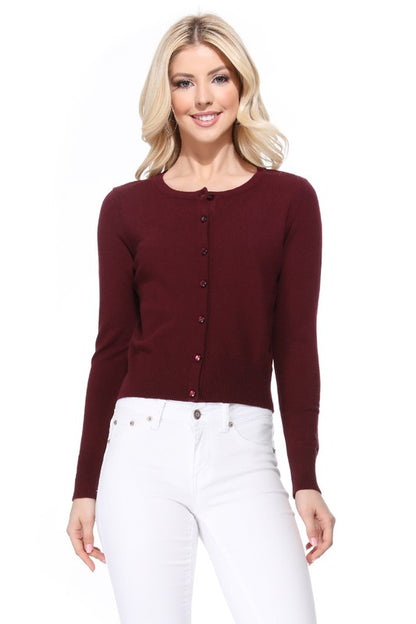 Gem Button Crew Neck Long Sleeve Sweater Cardigan Sizes S-XL