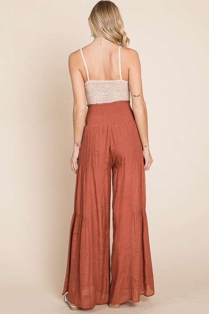 Tie front ruched waist back pants Sizes 1X-3X