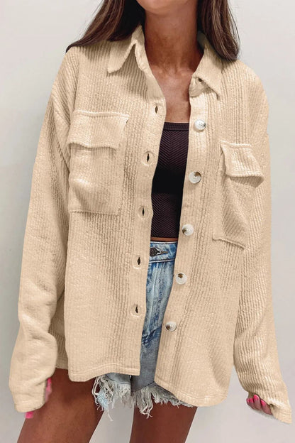 Button Up Long Sleeve Shacket Corduroy Top Size S-2XL
