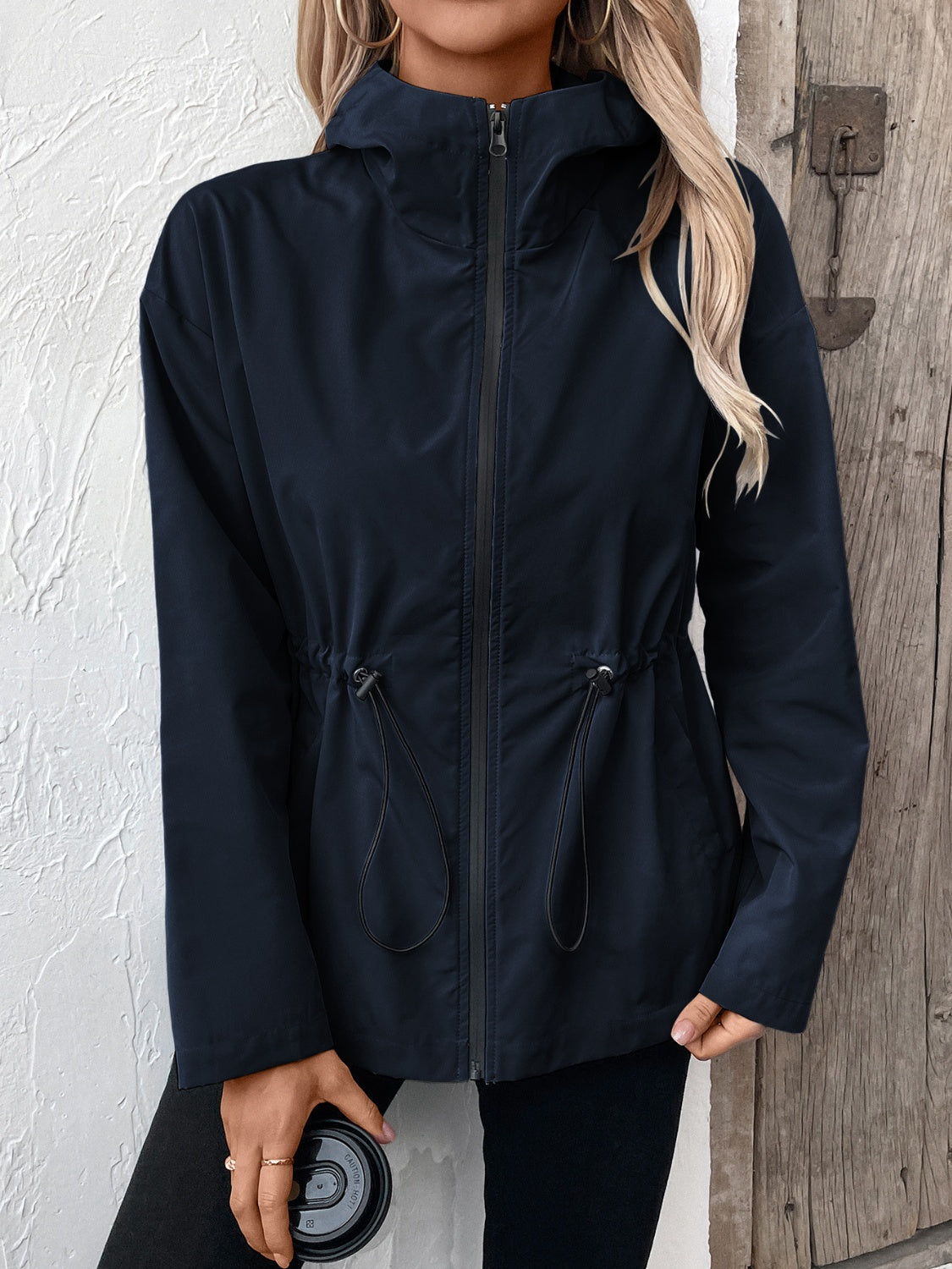 Ivy Lane Drawstring Zip Up Hooded Jacket S-2XL