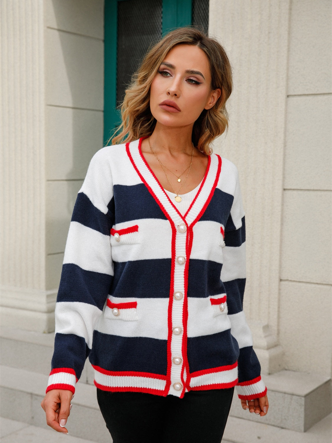 Striped Button Down Cardigan S-XL