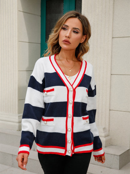 Striped Button Down Cardigan S-XL