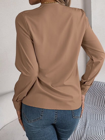 V-Neck Long Sleeve Blouse S-XL