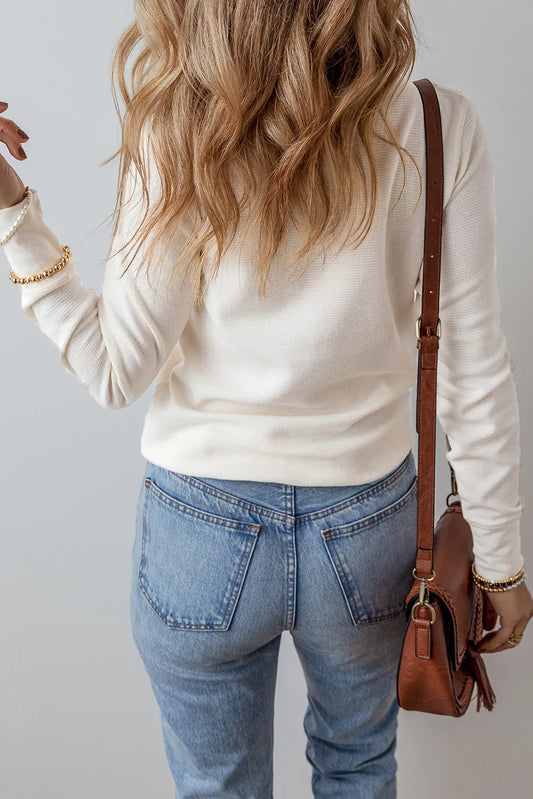 Half Button Long Sleeve Top S-XL