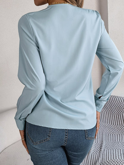 V-Neck Long Sleeve Blouse S-XL