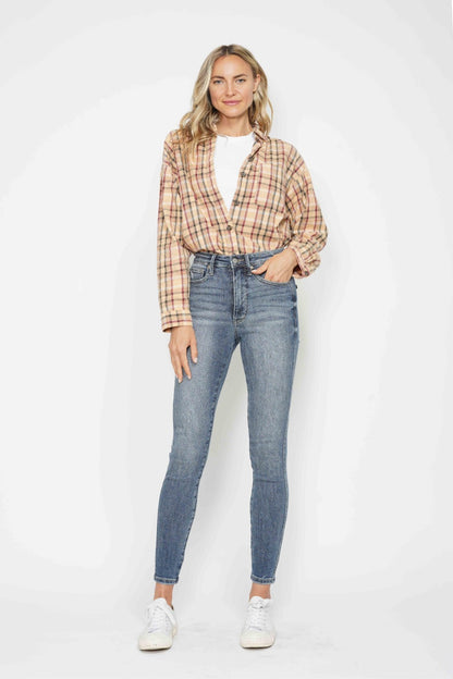 Judy Blue Full Size Tummy Control Contrast Wash Skinny Jeans Sizes 0-24