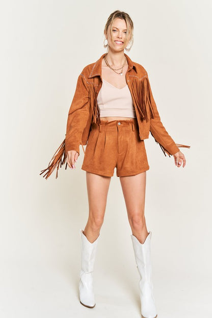 Suede studded fringe jacket S-3XL