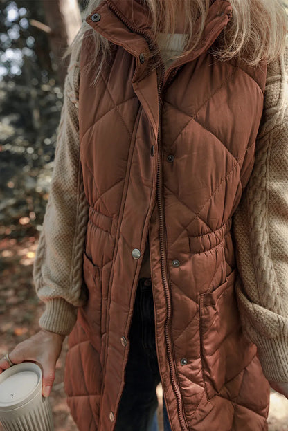 Pocketed Zipper and Button Vest Coat S-XL