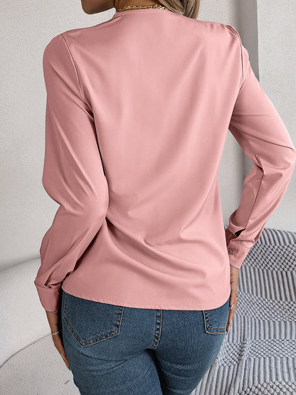 V-Neck Long Sleeve Blouse S-XL