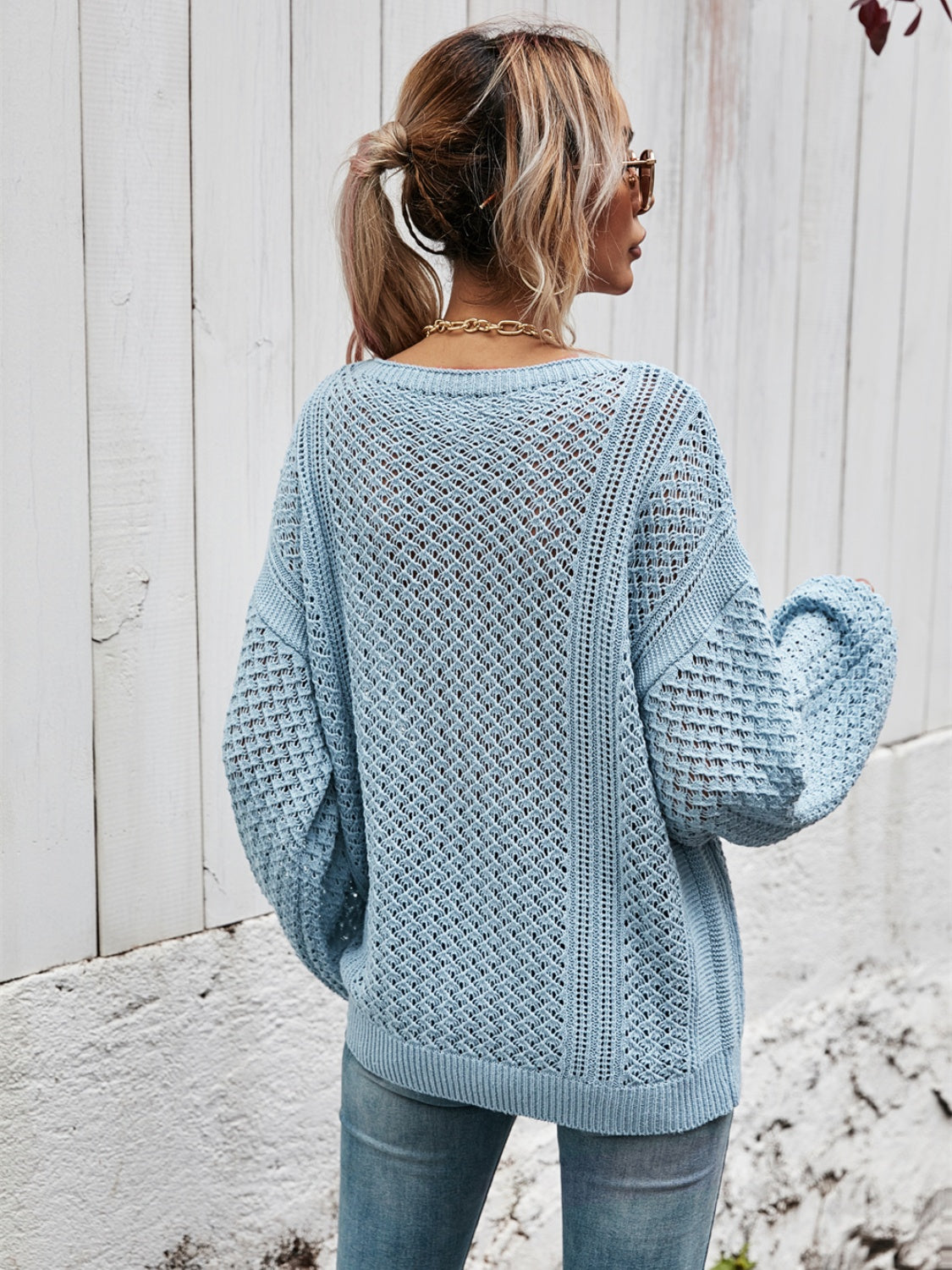 Angel Wings V-Neck Dropped Shoulder Sweater S-XL