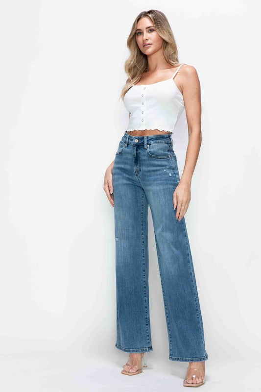 Bytos Full Size High Rise Wide Leg Jeans with Pockets 1-3XL