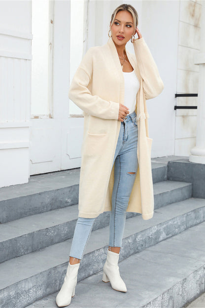 Open Front Pocketed Cardigan S-XL