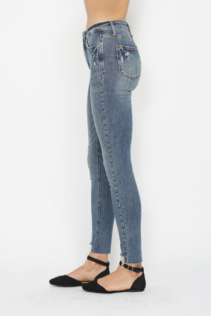 Judy Blue Full Size Tummy Control Vintage Wash Hem Destroy Skinny Jeans XXS-5XL