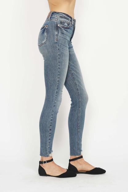 Judy Blue Full Size Tummy Control Vintage Wash Hem Destroy Skinny Jeans XXS-5XL