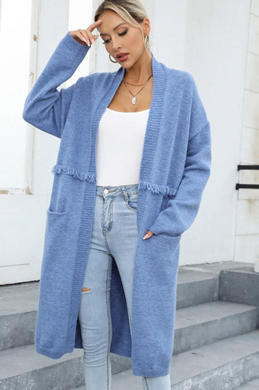Open Front Pocketed Cardigan S-XL