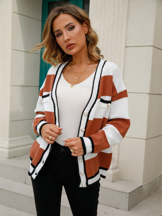 Striped Button Down Cardigan S-XL