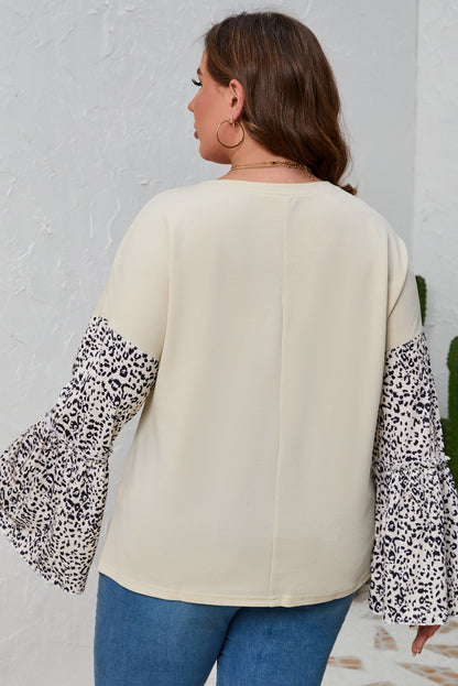 Plus Size Leopard Round Neck Long Sleeve Top 1XL-5XL