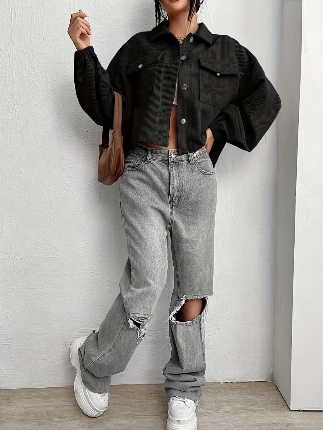 Collared Neck Dropped Shoulder Jacket Sizes S-XL