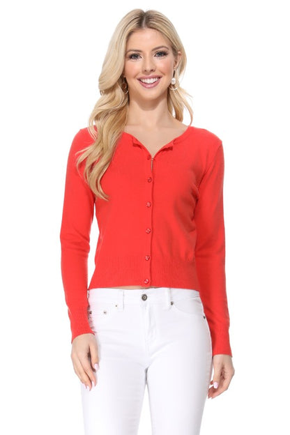 Gem Button Crew Neck Long Sleeve Sweater Cardigan Sizes S-XL