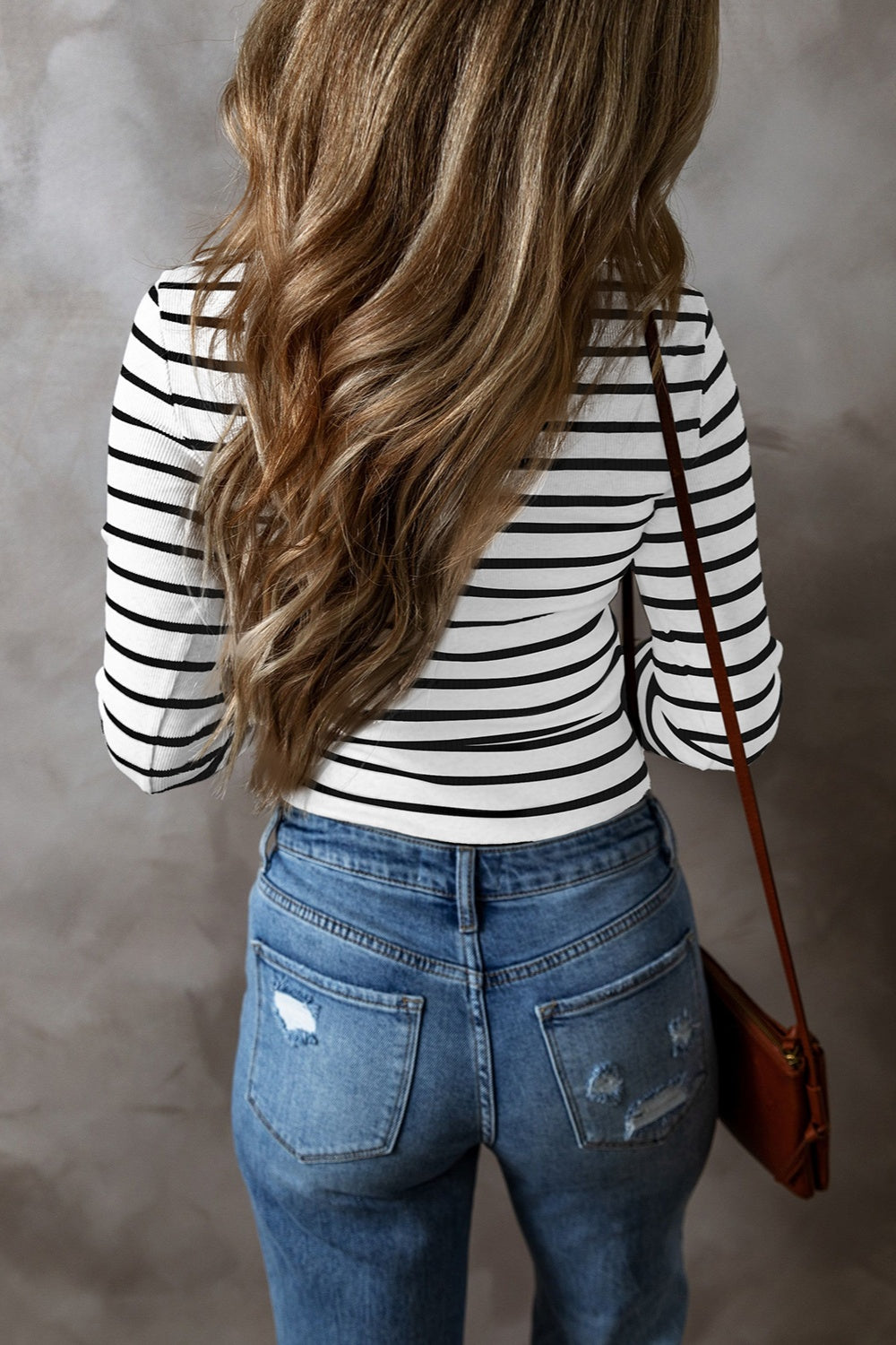 Striped V-Neck Long Sleeve Top S-2XL