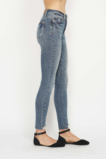Judy Blue Full Size Tummy Control Vintage Wash Hem Destroy Skinny Jeans XXS-5XL