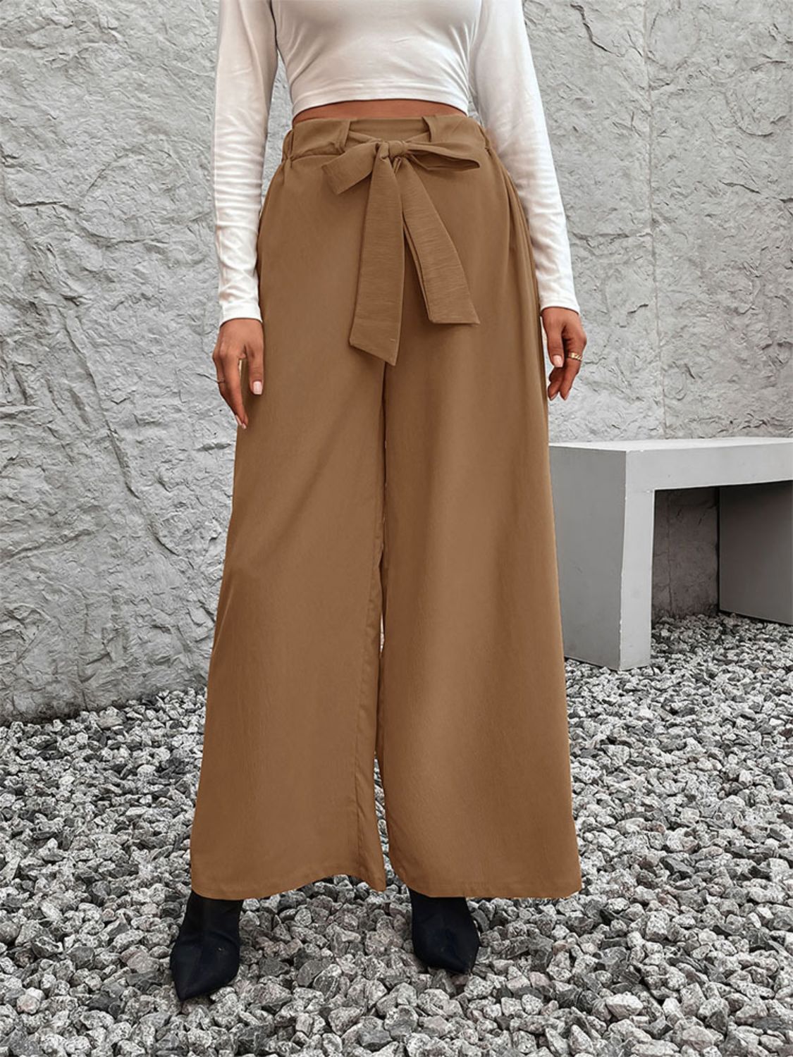 Perfee Tied High Waist Wide Leg Pants S-XL