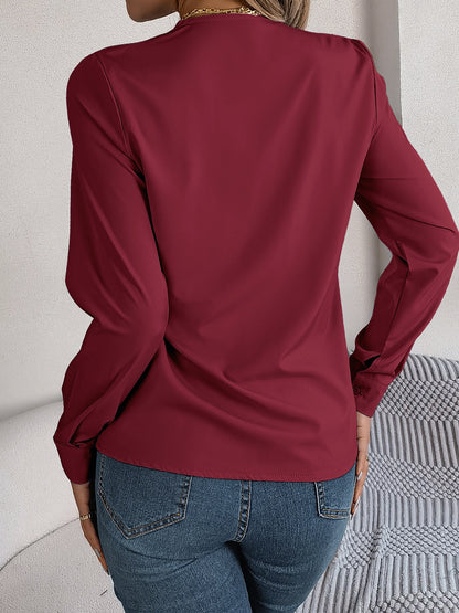 V-Neck Long Sleeve Blouse S-XL