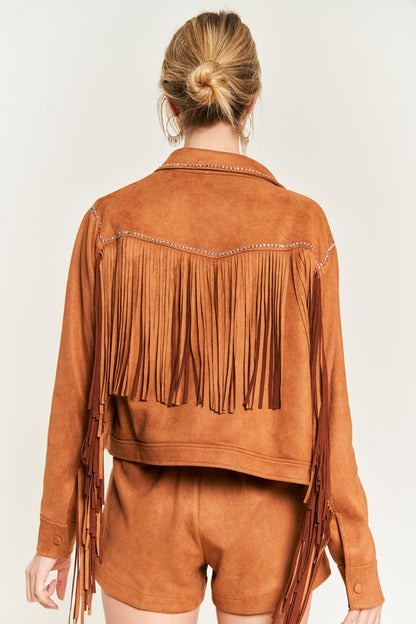 Suede studded fringe jacket S-3XL
