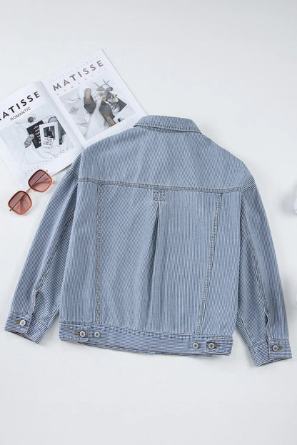Striped Button Up Long Sleeve Denim Jacket S-2XL