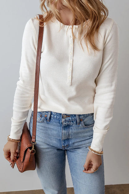 Half Button Long Sleeve Top S-XL