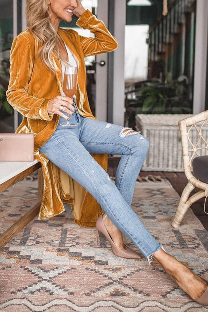 Open Front Long Sleeve Coat S-2XL
