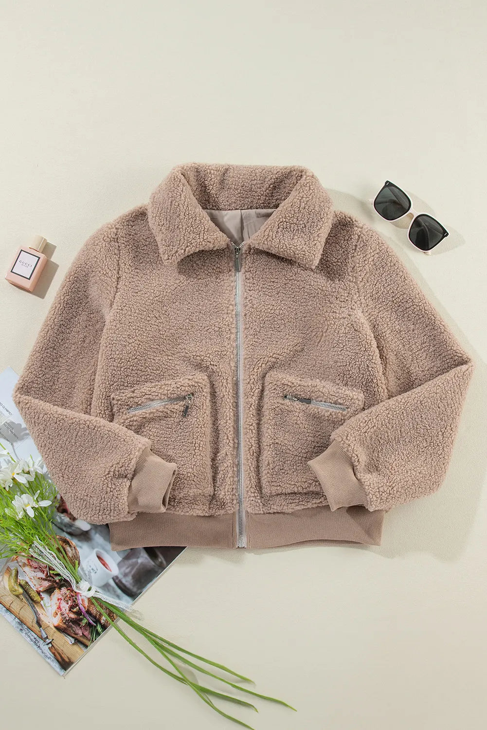 Zip Up Long Sleeve Plush Jacket S-XL