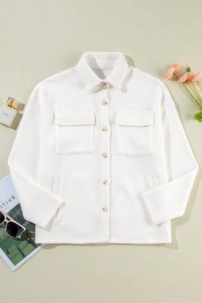Button Up Long Sleeve Shacket Corduroy Top Size S-2XL