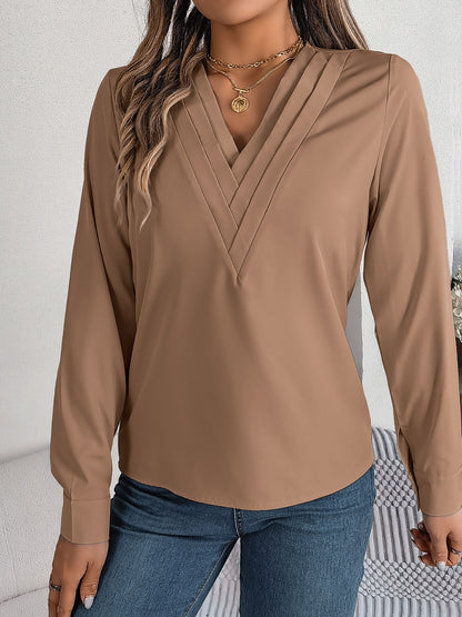 V-Neck Long Sleeve Blouse S-XL