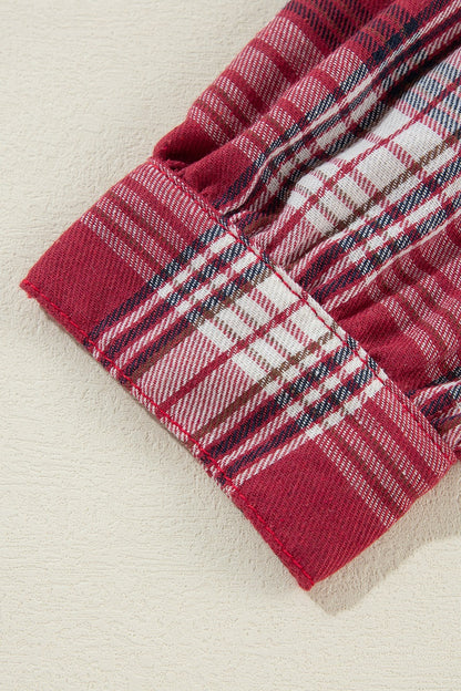 Raw Hem Drawstring Plaid Denim Jacket S-XL