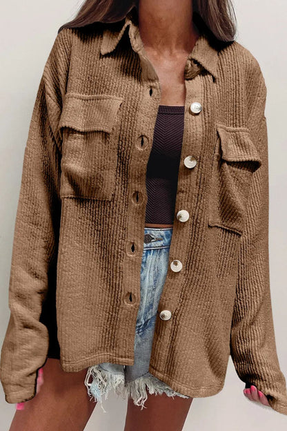 Button Up Long Sleeve Shacket Corduroy Top Size S-2XL