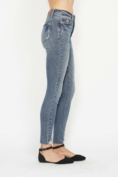 Judy Blue Full Size Tummy Control Vintage Wash Hem Destroy Skinny Jeans XXS-5XL