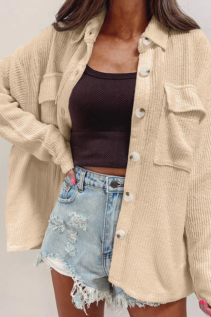Button Up Long Sleeve Shacket Corduroy Top Size S-2XL