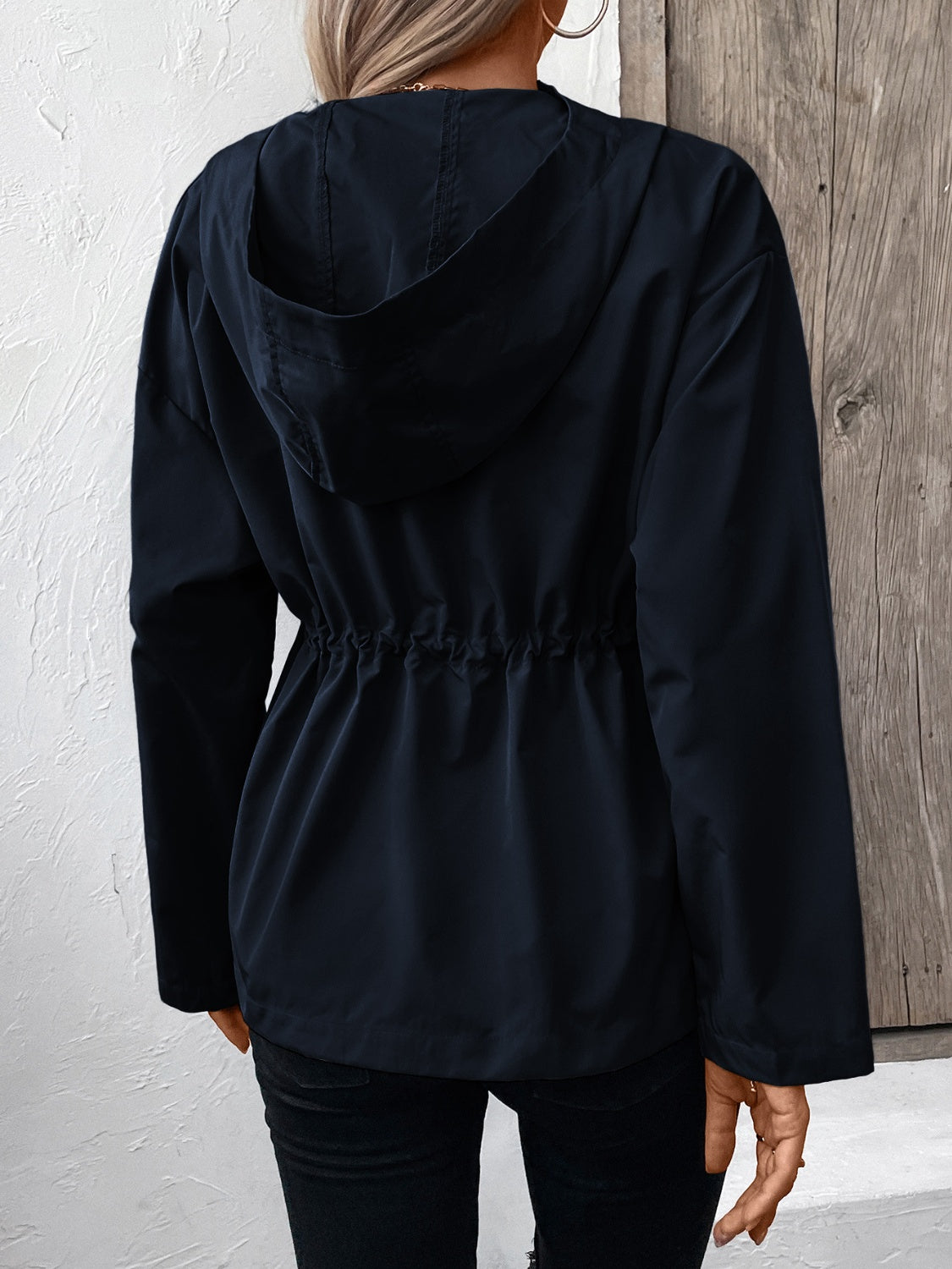 Ivy Lane Drawstring Zip Up Hooded Jacket S-2XL