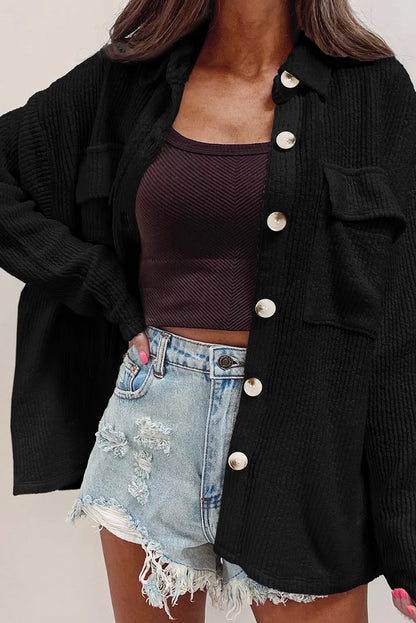 Button Up Long Sleeve Shacket Corduroy Top Size S-2XL