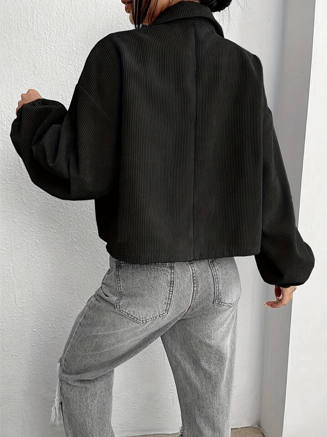 Collared Neck Dropped Shoulder Jacket Sizes S-XL