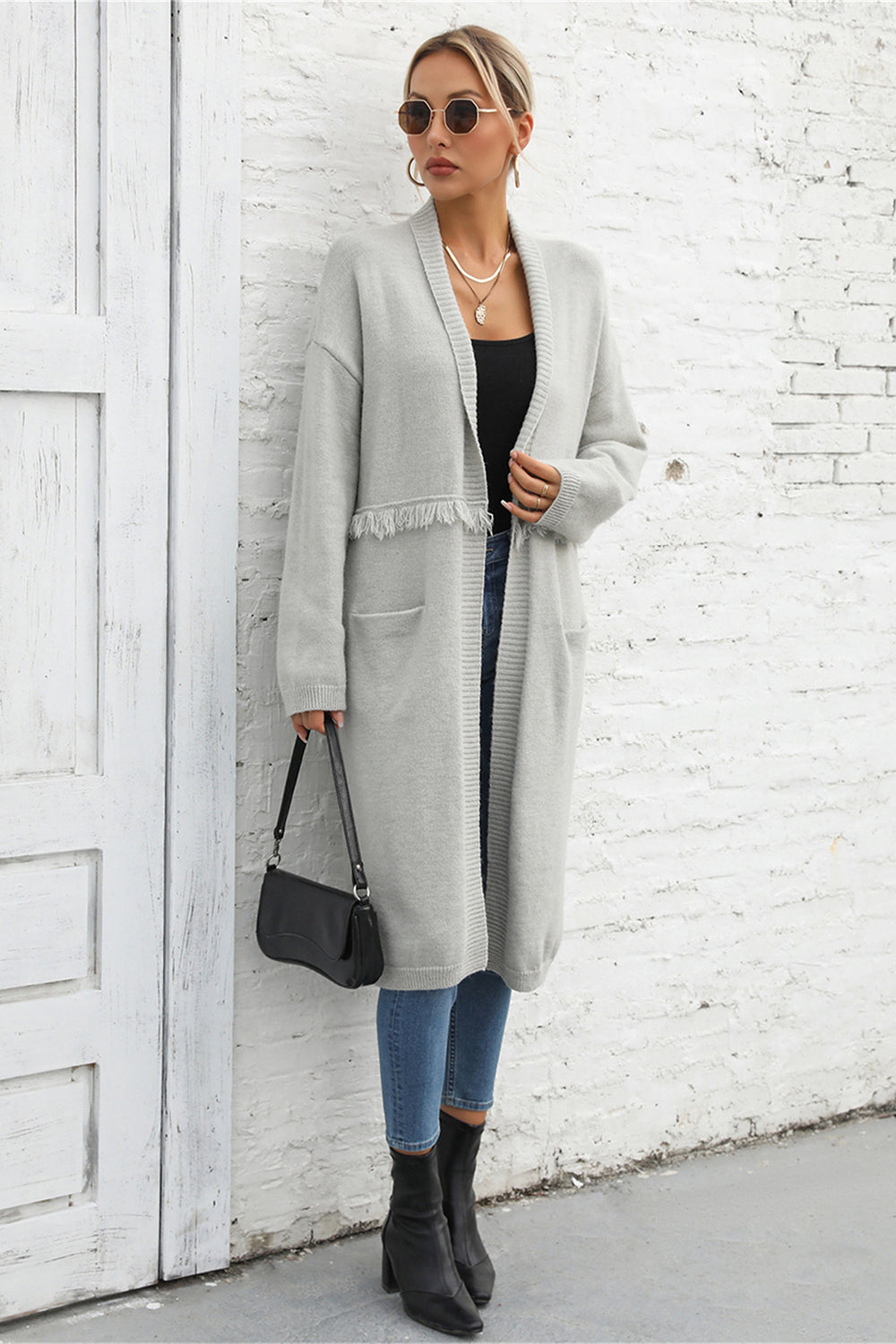 Open Front Pocketed Cardigan S-XL